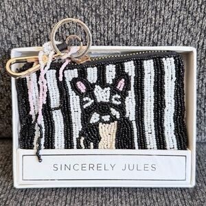 Sincerely Jules French bulldog print Beaded Keychain Pouch -NWT